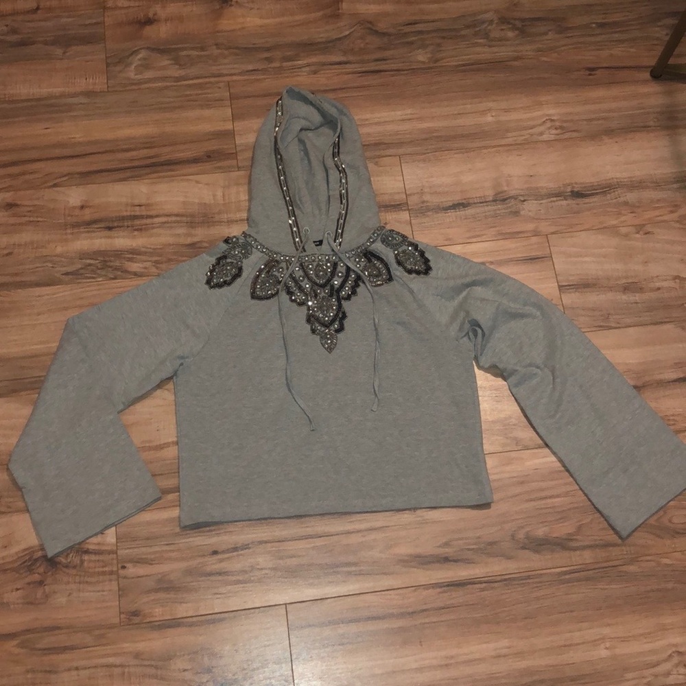 Anthropologie LOVE SAM Embellished Cropped Hoodie!